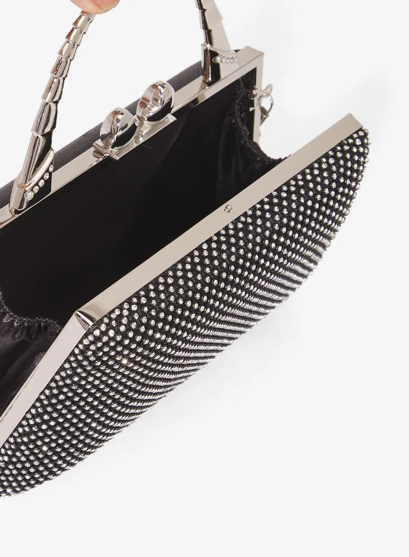 Khizana Black rhinestone detailed sparkly metallic top handle bag for Women | Best Price UAE